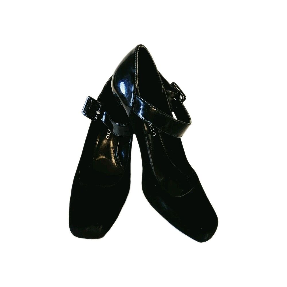 Franco Sarto Black Suede Platform Pumps Heels Women's Size 8 M Ankle Strap